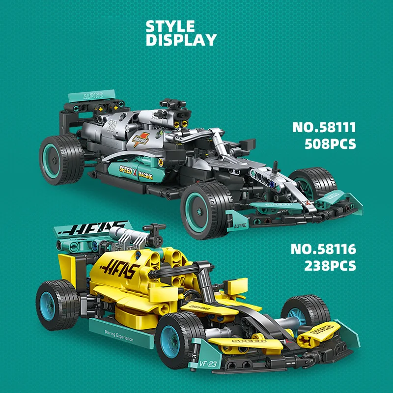 Velocidade técnica haas vf23 f1 bloco de construção carro corrida renaults bwt alpine a522 veículo tijolo modelo brinquedos para presentes
