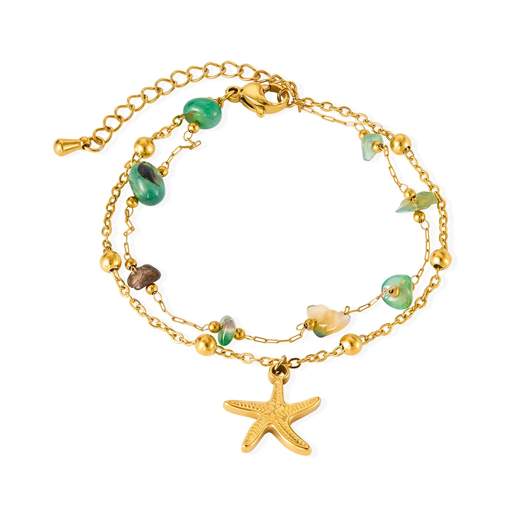 

Gold Plated Seashell Starfish Charms Bracelet Fashion Summer Beach Ocean Style Chic Color Natural Stones Bracelets Jewelry Gifts
