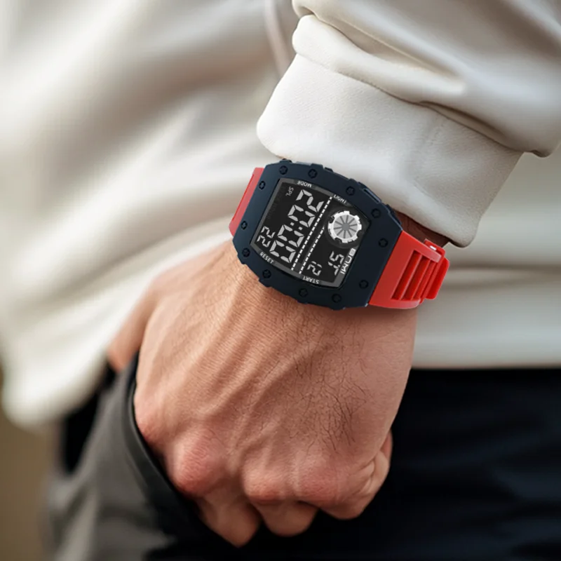 Orologio sportivo da uomo Cronometro multifunzionale Quadrante digitale Orologi elettronici per uomo Orologio luminoso impermeabile da esterno Regali