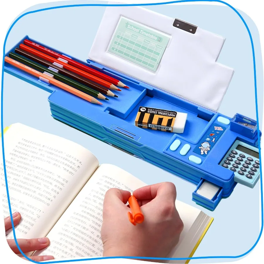 Multifunction Pencil Case with Calculator Pencil Sharpener and Curriculum Storage Features Multiple Cute Patterns for Elementar