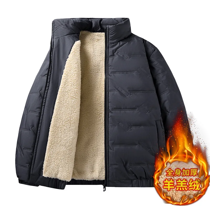 

2025 New Winter Men's Business Casual Lamb Fleece Cotton Jacket with Stand Collar, Thickened and Fleece-Lined