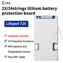 Bisida 23S/24S BMS 72V Lifepo4 PCB protection board Common Port with balance line and NTC ten-function protection