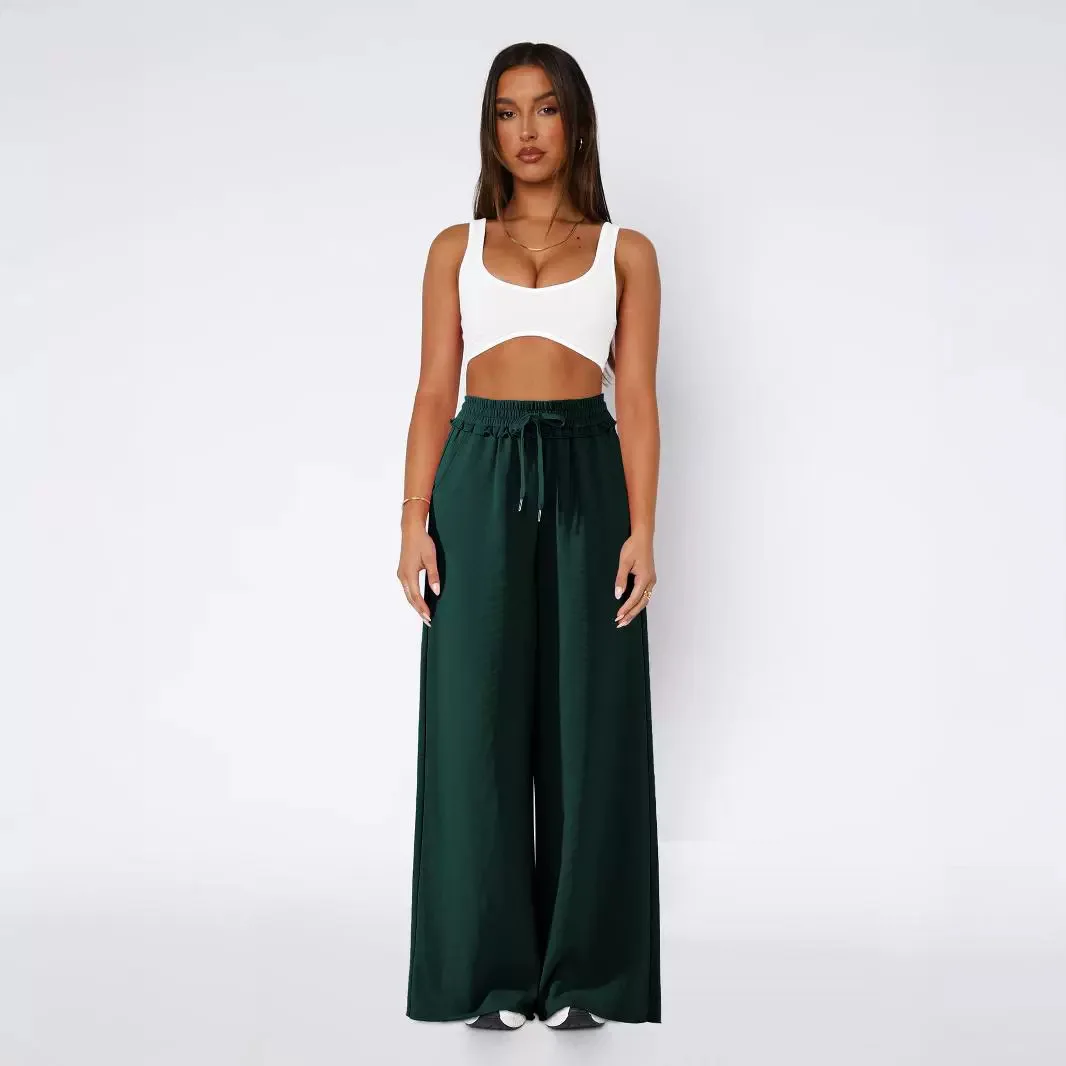 New Straight Casual Pant for Women Loose Lace-up Summer Thin Womens Wide-leg Pants