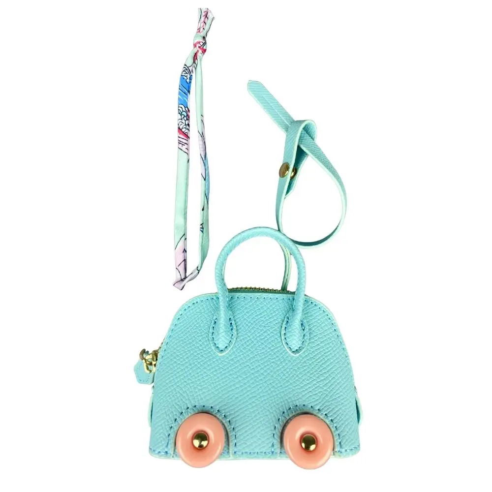 Mini-Taschenanhänger aus Leder mit niedlichen Rädern – Kopfhörer- und Lippenstiftbeutel mit zwei Riemen – PU-Leder – ideal für Taschenzubehör – Detail 15