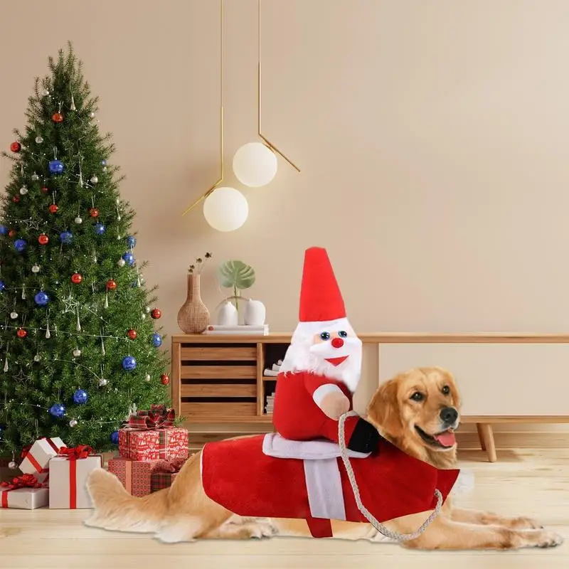 Dog Santa Claus Riding Christmas Costume Funny Pet Rider Horse Outfit Puppy Cats Clothes Party Clothing