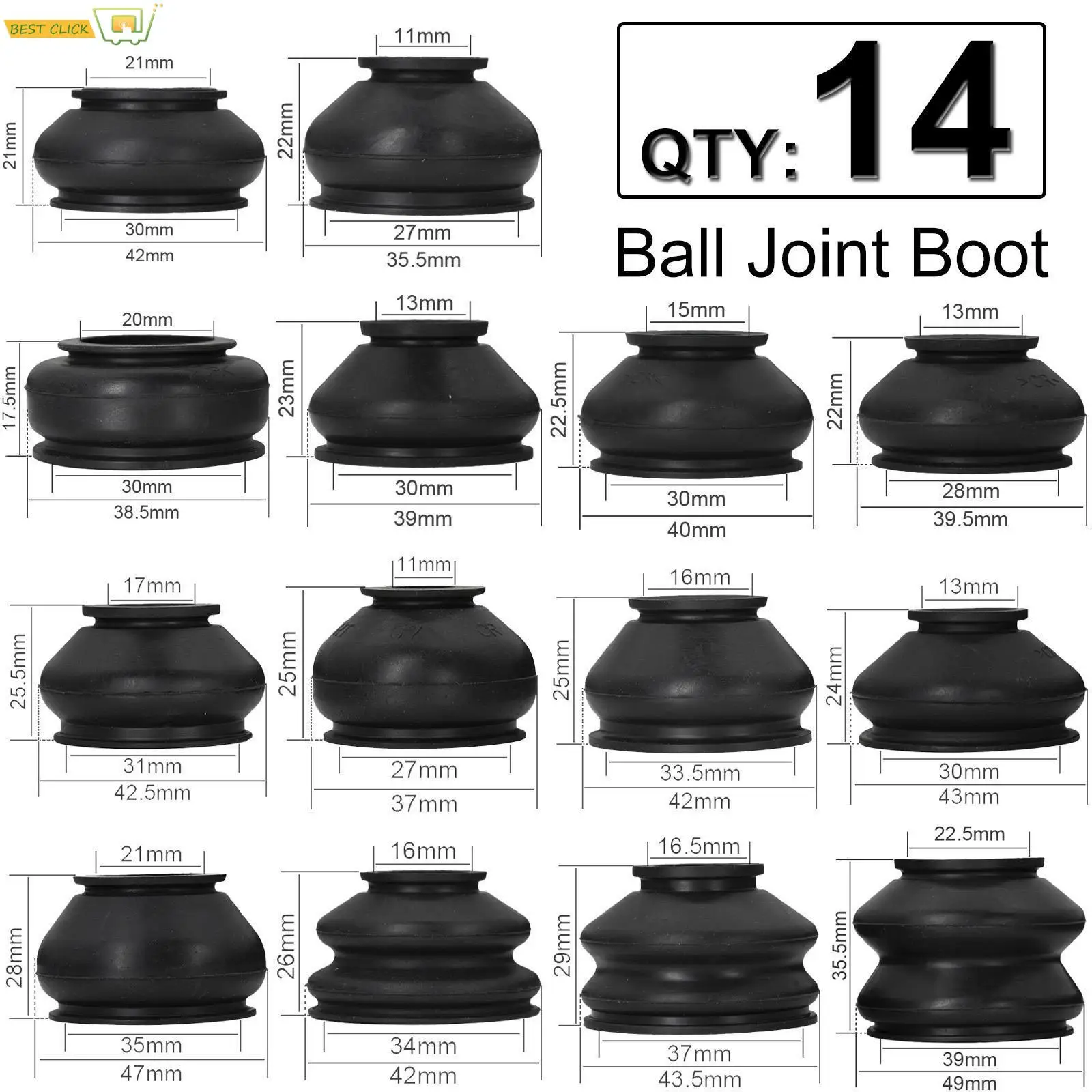 14x Multipack Universal Car Suspension Steering Ball Joint Rubber Dust Boot Cover Track Tie Turn Rods Ends Set Parts Accessories