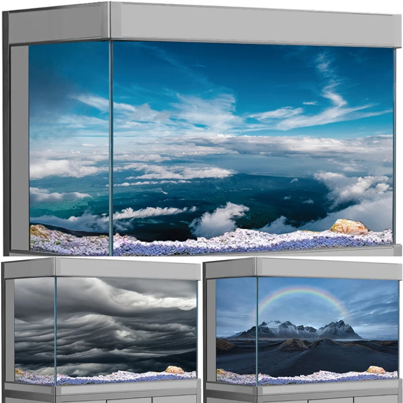 

3D Blue Sky Cloud & Snow Mountain Aquarium Background Sticker for Fish Tank Landscape Decoration Fish Tank Decor