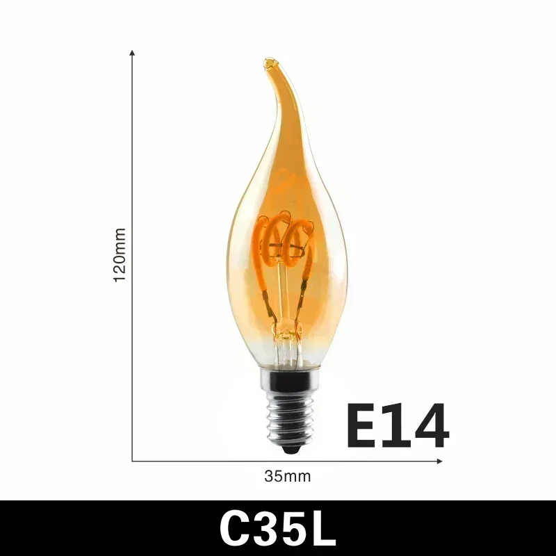 LARZI 2-10 Stück Retro LED Spiral Filament Glühbirne E14 E27 4W 220V Warm Gelb C35 A60 ST64 T185 T225 G80 G95 G125 Vintage Edison Lampe 6