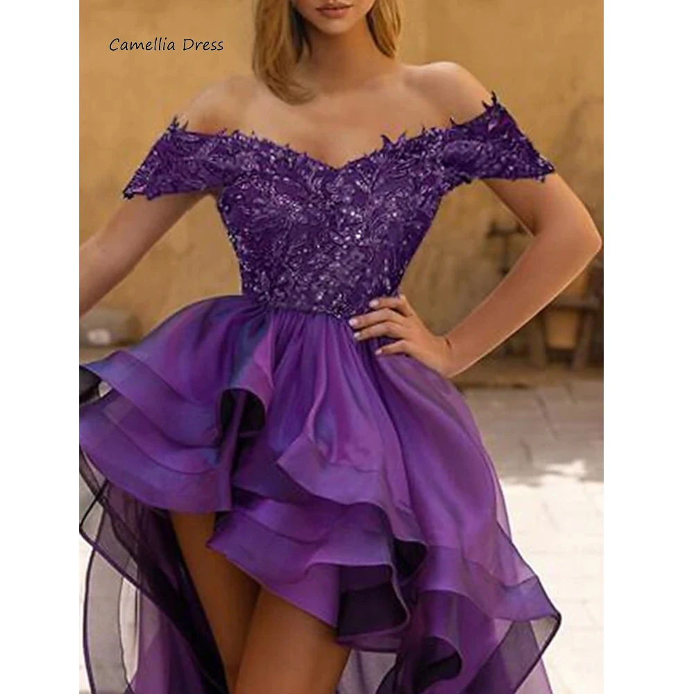 Seductive Off Shoulder Pleats Prom Dress High Low A Line Party Gown Backless Formal Occasion Dresses Tiered 2023 New For Women