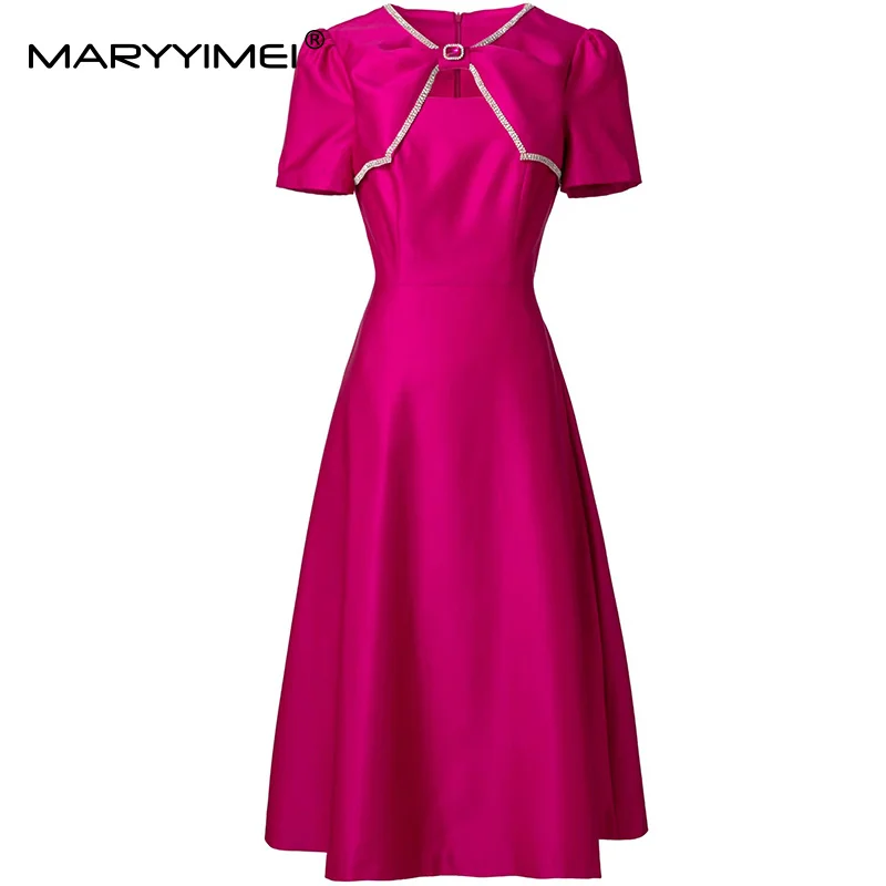 MARYYIMEI diseño de moda vestido de noche para mujer de manga corta con cuentas sólido temperamento de celebridad A-Line vestidos de baile