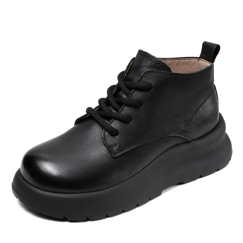 DRKANOL, botas de cuero genuino para mujer, plataforma gruesa, cuñas, tacón, punta redonda, botines para mujer, zapatos cálidos de invierno, talla grande 35-43