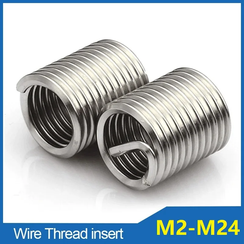 2-50pcs M2 M2 M2 M3 M4 M5 M6 M8 M10 M12-M24 304 Aço Inoxidável Helicoil Thread Repair Inserir enrolado fio helicoidal parafuso luva