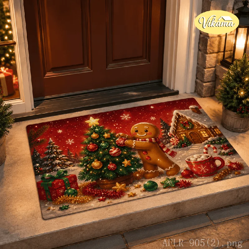 Cute Gingerbread Man Christmas Doormat, Soft Non-Slip Entryway Rug, Absorbent Bathroom Doormat, Home Decor