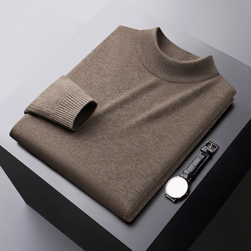 

Winter warm sweater men's high-end simple all-matching slim fit stretch cold-resistant casual solid color round neck sweater