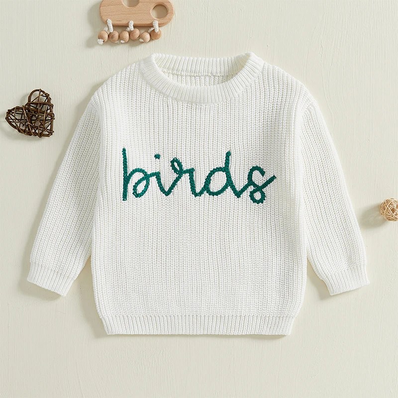 Jerséis de punto para niños con mangas largas y escote redondo con letras bordadas, elegantes jerseys de otoño para