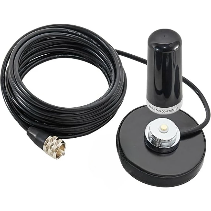 Antena NMO Dual Band VHF UHF com Base Magnética, Cabo Coaxial RG58 PL-259 e Tampa de Montagem NMO para Rádio CB, Rádio Amador e Rádio Marítimo