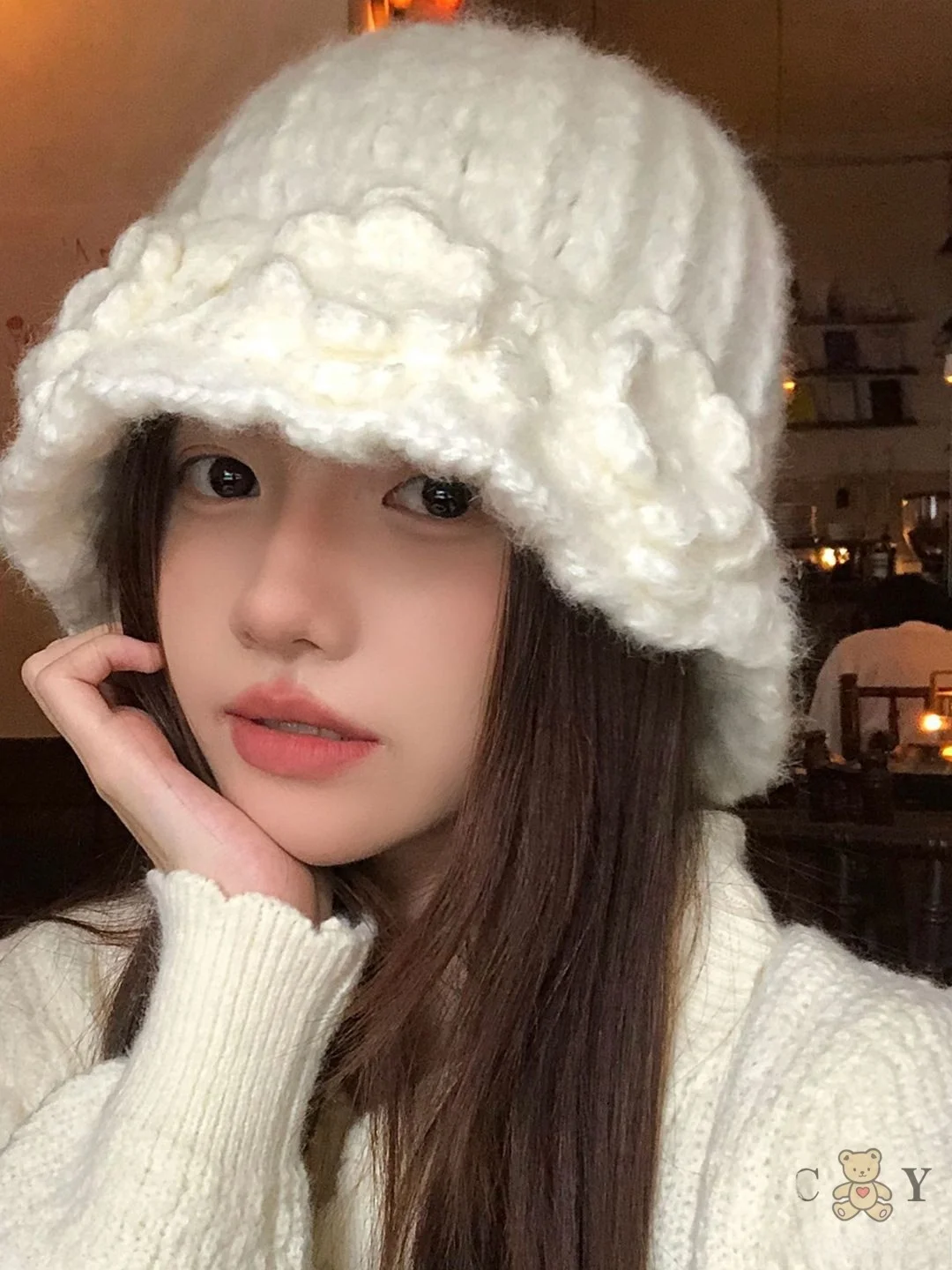 warm-knitted-fisherman-hat-with-3d-flower-design-face-slimming-autumn-winter-fashionable-versatile-woolen-cap-for-women