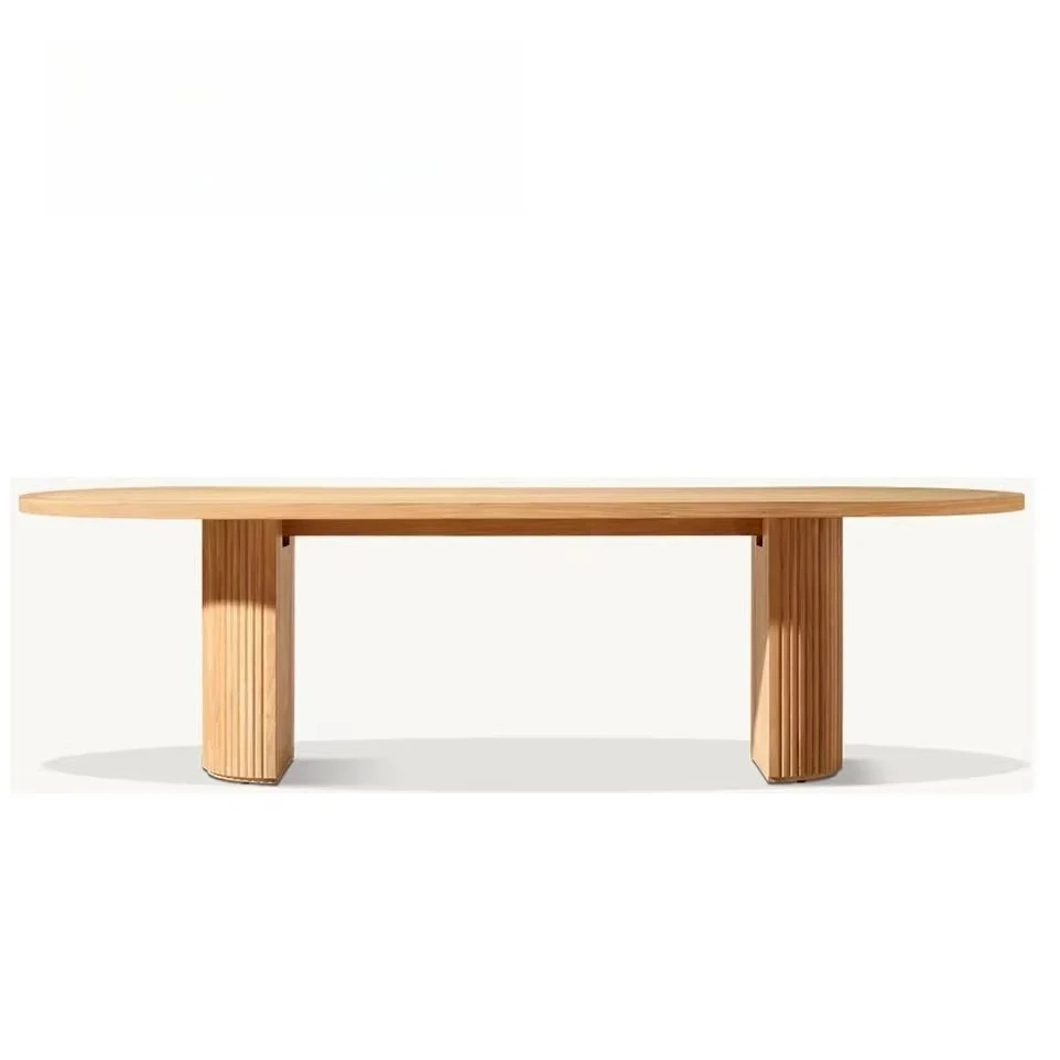 French Retro Wood Dining Table Simple Design Teak Base Oval Rectangular Shape Household Dining Furniture Factory Direct Supply