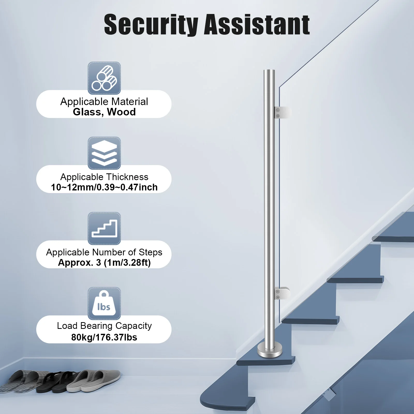 Stair Railing End Post Stainless Steel Handrail Support Glass Railing Post Balcony Deck Guardrail Attic Stair Post 110cm