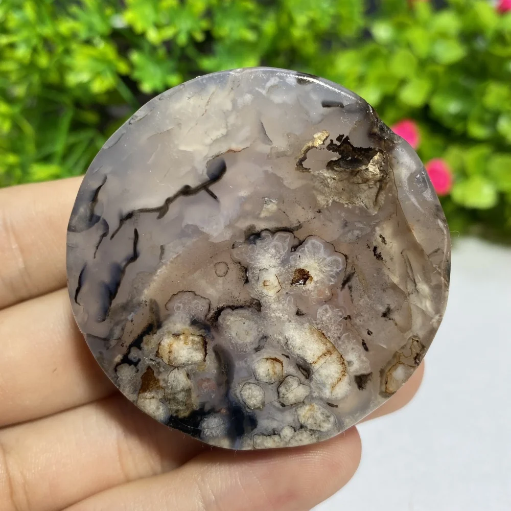 Natural Black Agate Circle Slice Polished Reiki Healing Stone Mineral Specimen Home Room Decor Gift view 4