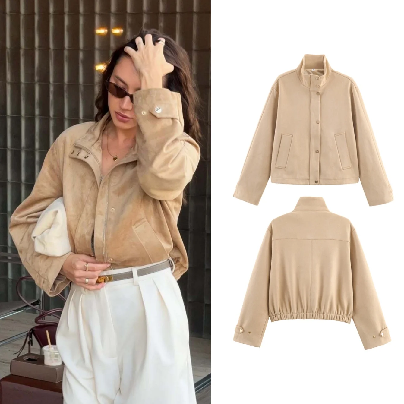 

Women short Jackets Cropped Suede Jacket female Autumn Long Sleeve Bomber Jackets Outerwears Fashion Button Casual Short Coats