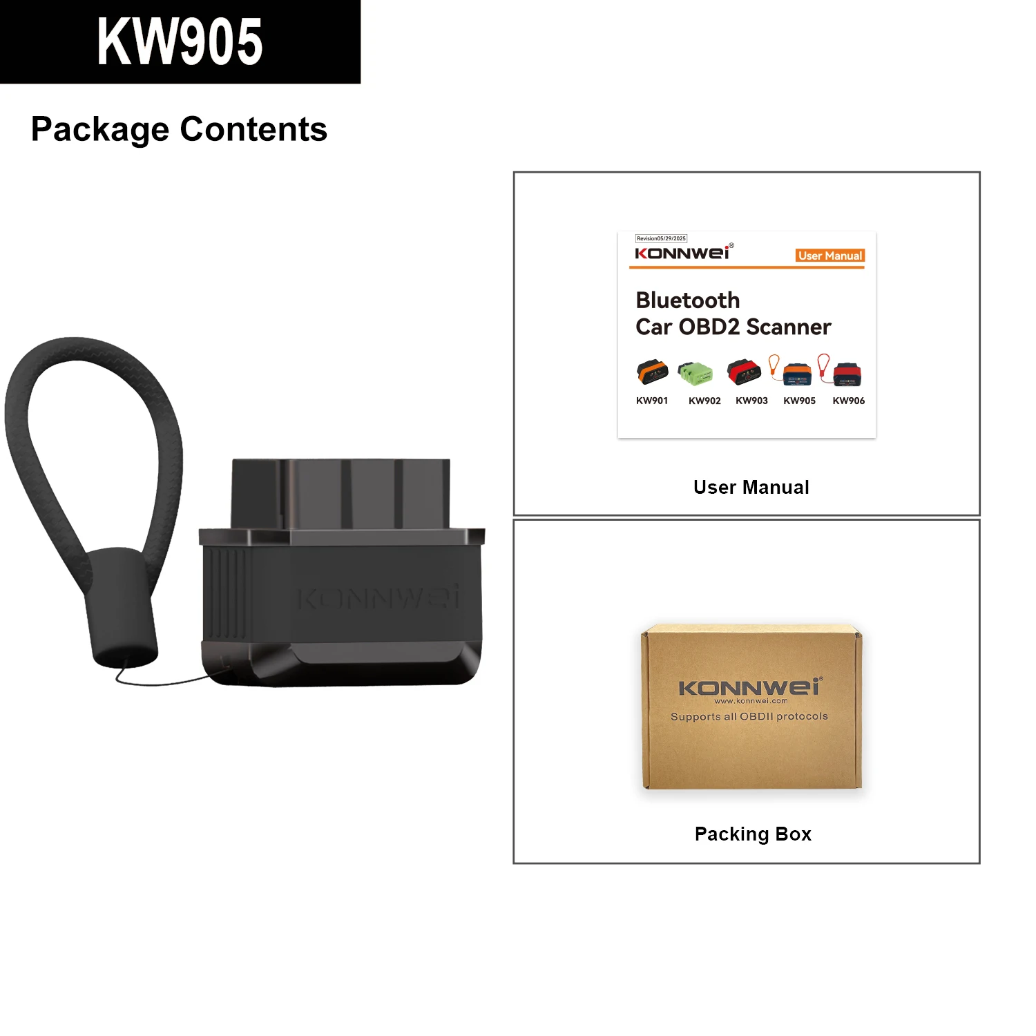 KONNWEI KW905 ELM327 V1.5 OBD2 Diagnosegerät Bluetooth 5.0 für Android/iOS ELM 327 OBD 2 Auto-Scanner Codeleser – Detail 2