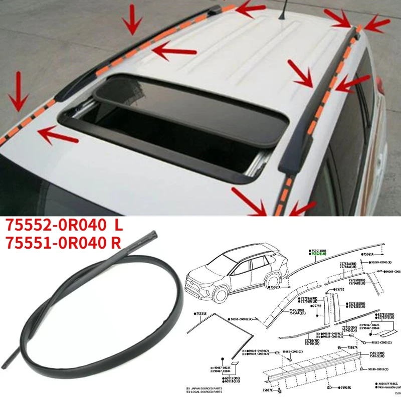 ROOF DRIP MOULDING TRIM FOR TOYOTA RAV4 2013‑2018 75552‑0R040 LEFT 75551‑0R040 RIGHT