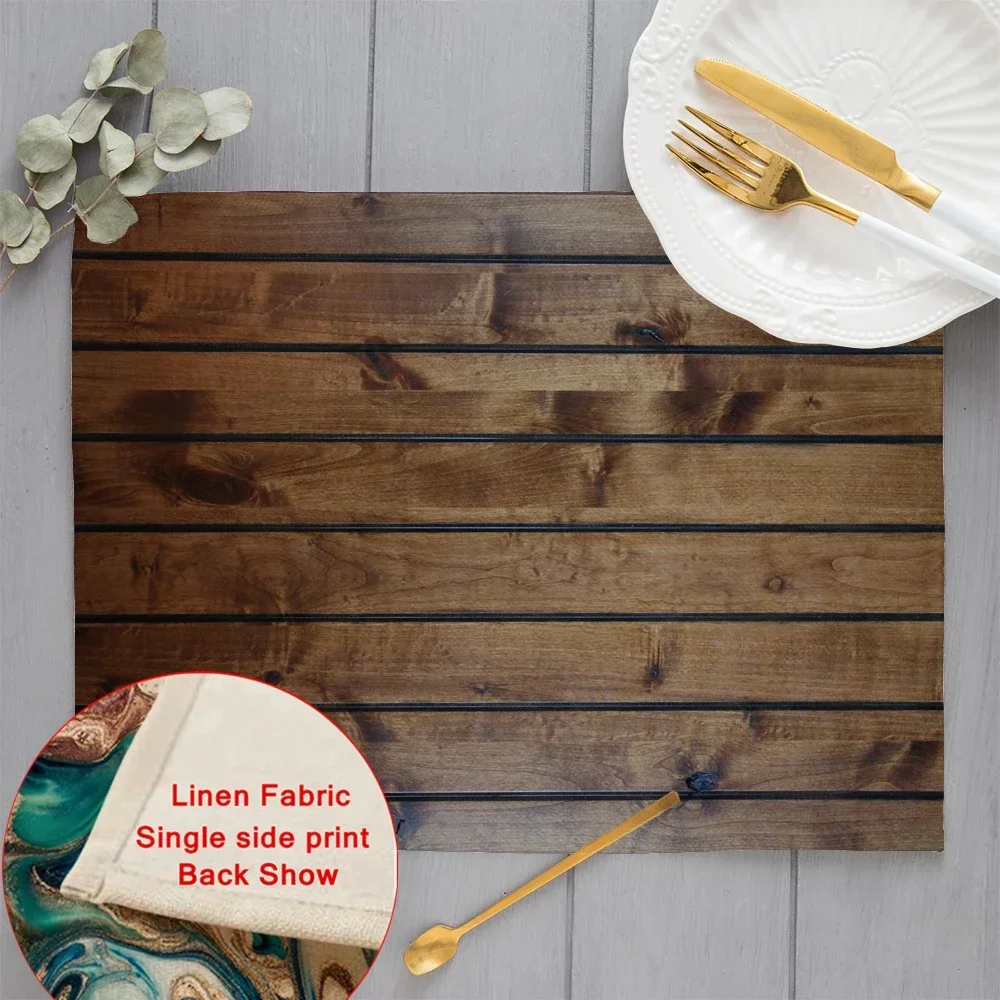 Foods Wooden Stripe Pattern Printing Linen Placemat for Dining Table Drink Coaster Home Decor  Mat Kitchen Cup Pads