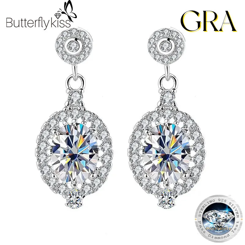 

Серьги Butterflykiss из 100% овального муассанита, сертификат GRA, серьги с бриллиантами 1,5 карата, серебро S925, женские свадебные украшения, подарок