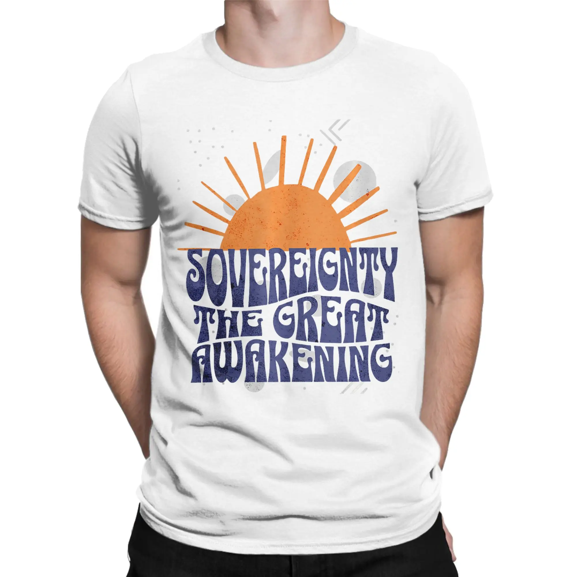 The Great Awakening Sovereignty for All Retro Orange Sun T-Shirt Men  Streetwear 100 Cotton T-Shirts Beach O-Neck Fashion Tees