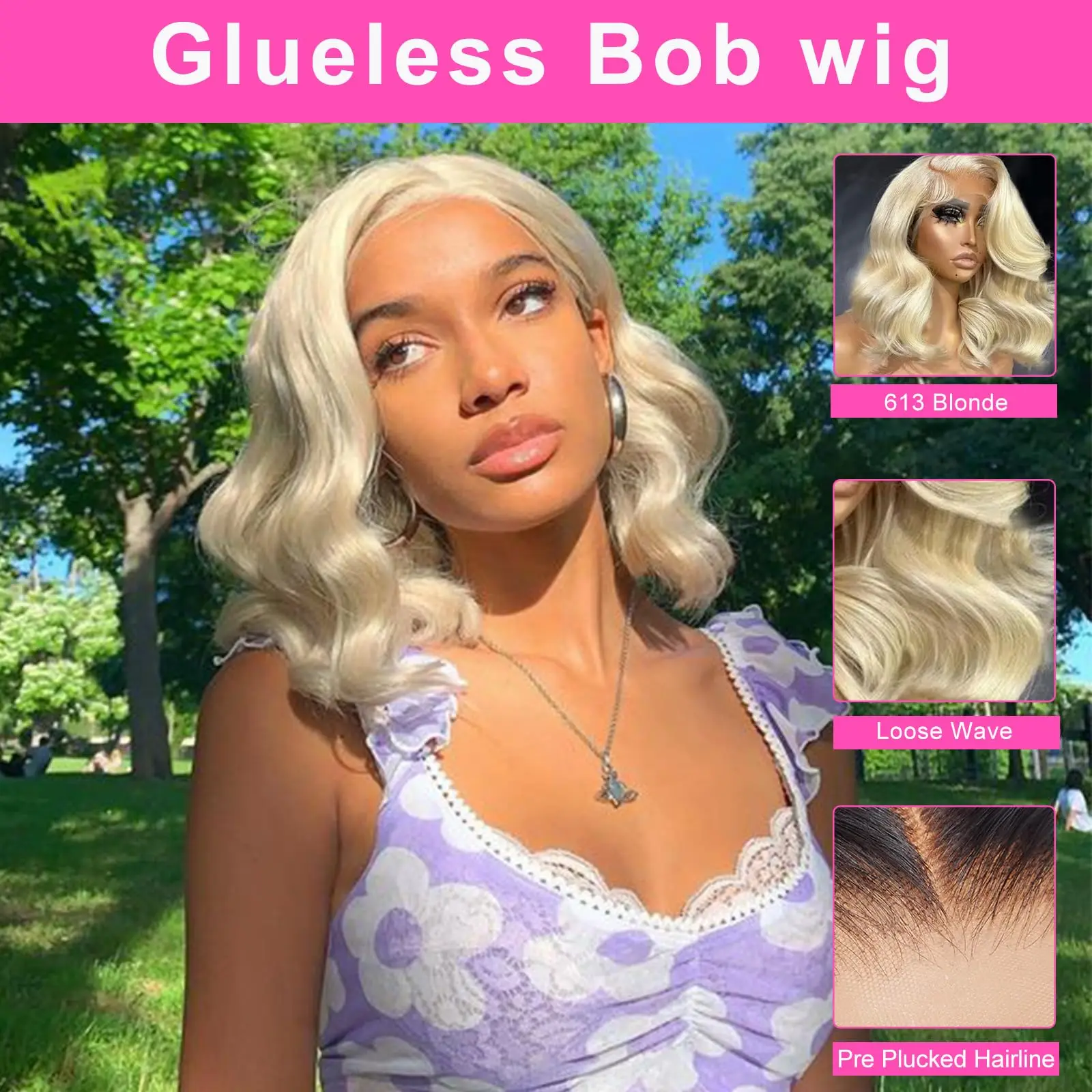 Blonde Short Wave Bob Wigs 613 Blonde Loose Wave Wig Bob Human Hair 13x4 HD Lace Front For womwn 10Inch Silky Wig 180 Density