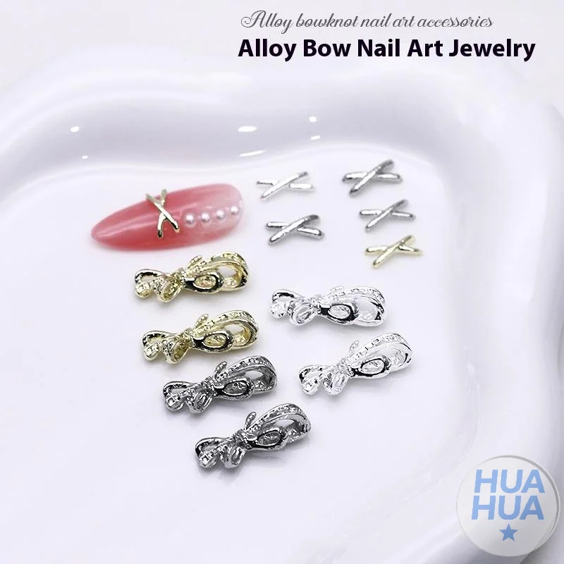 HUA 20 pièces exquis alliage Nail Art breloques de luxe Kawaii arc bijoux or argent ongles strass décoration bricolage accessoires pièces