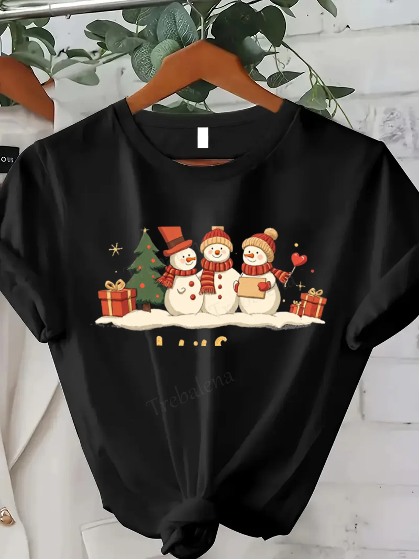 Camiseta feminina Natal boneco de neve família estampa camiseta feminina