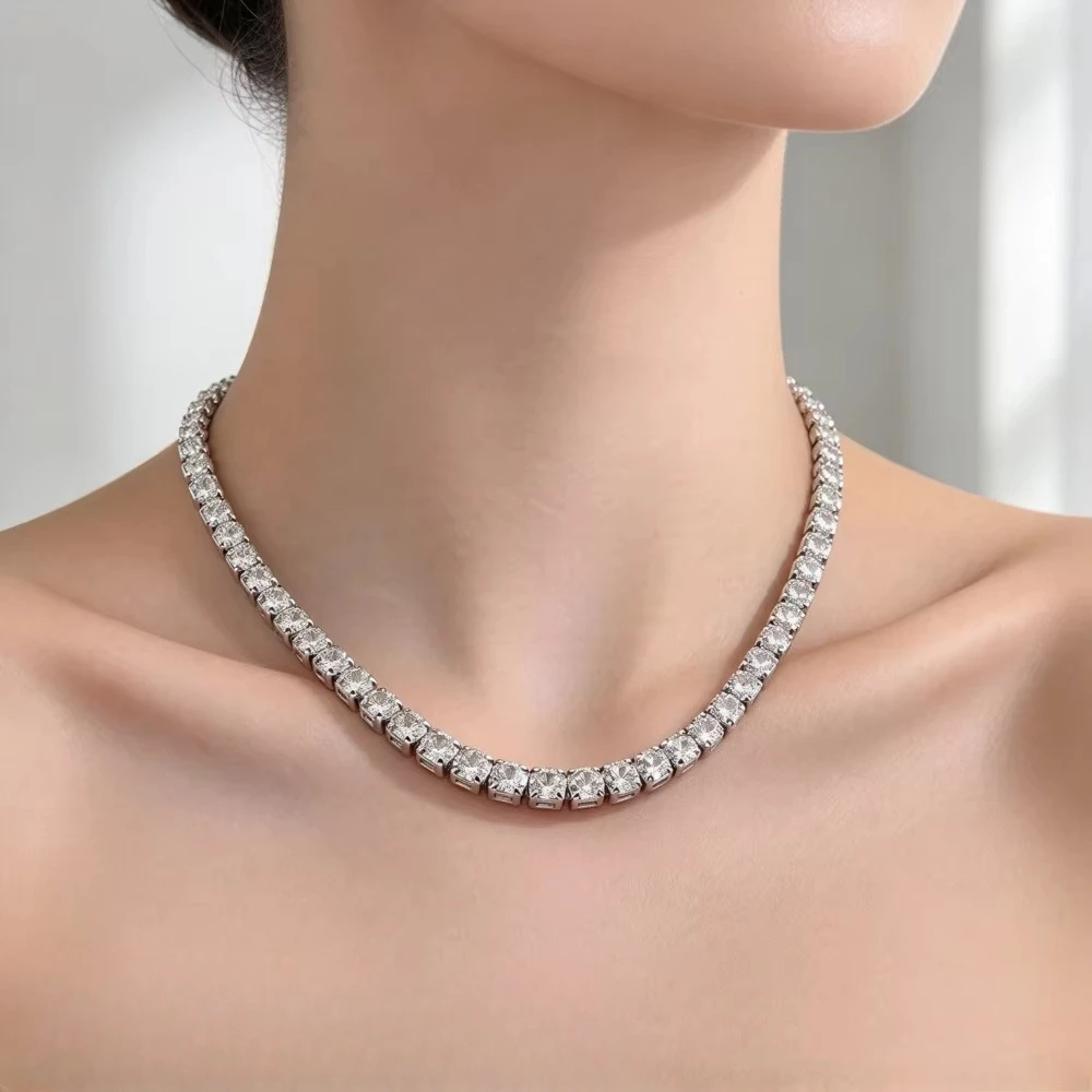 Luxury-lite 925 silver 40-50CM 4MM zirconium stone tennis necklace available for immediate purchase. Popular in Korea.