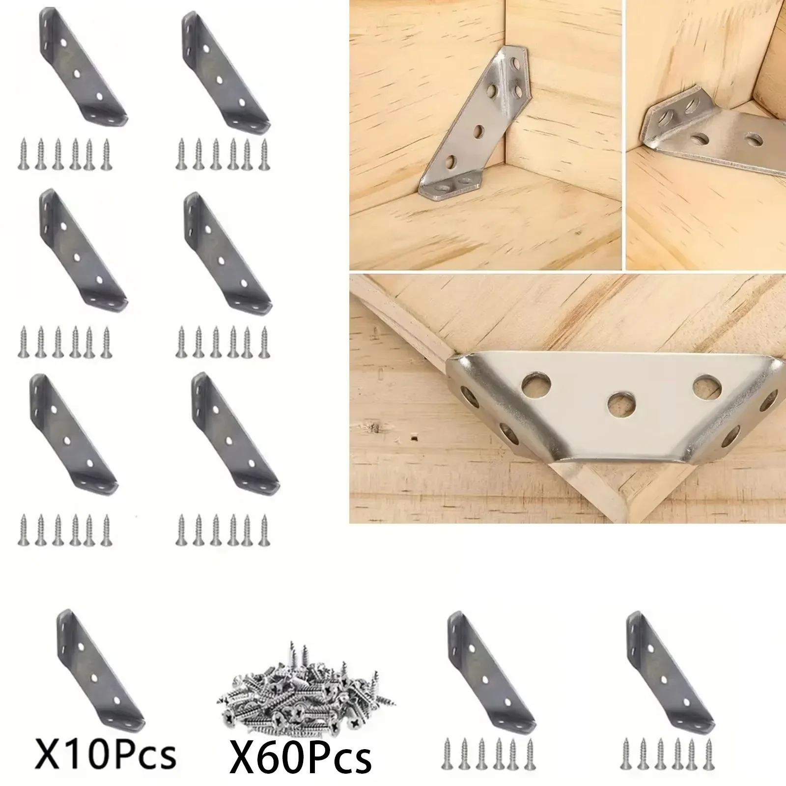 Furniture Corner Connector Universal Stainless Steel Corner Brace Heavy Duty Angle Shelf Brackets for Wood