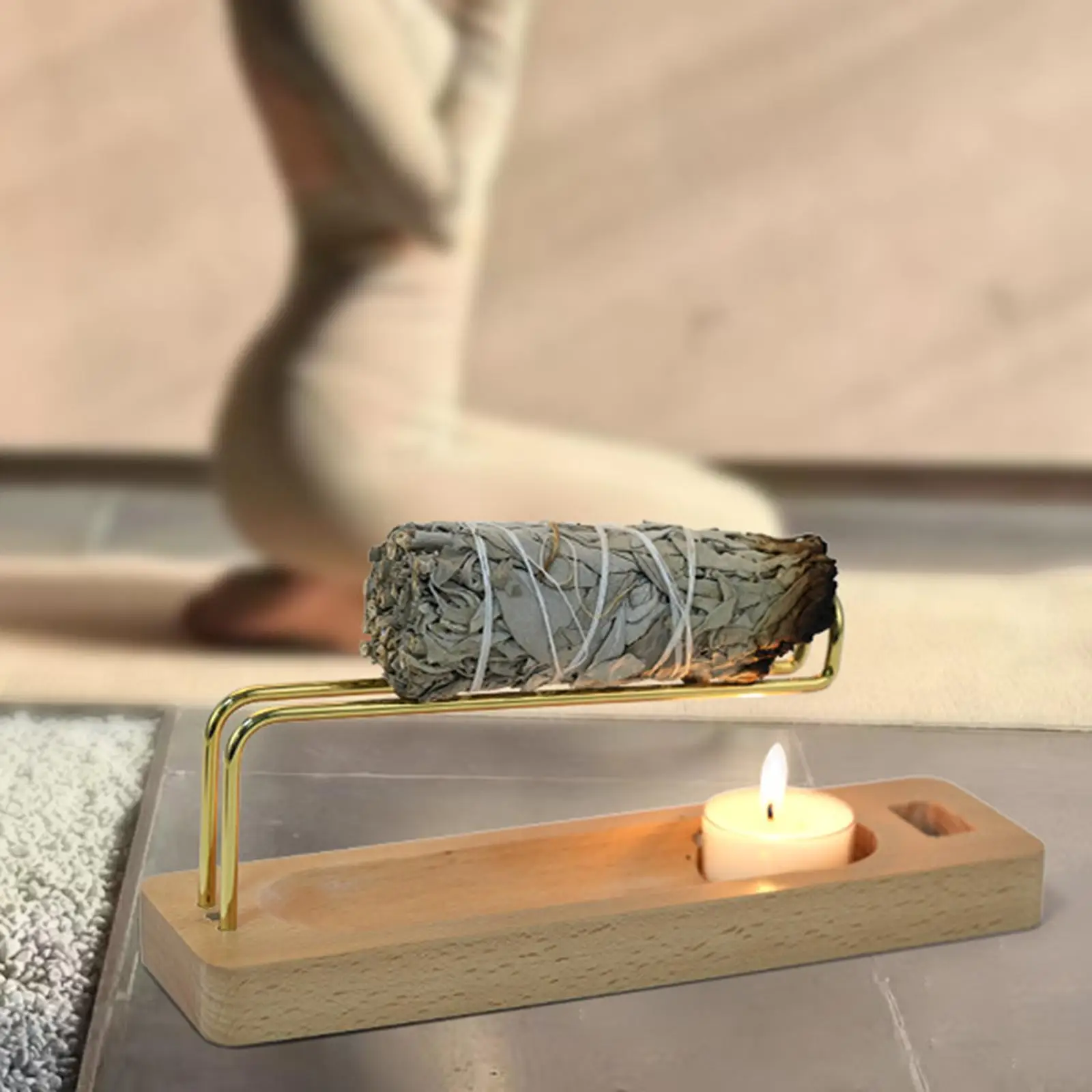 Soporte de Sage Palo Santo, quemador de incienso de madera, decoración de fragancia multiusos, portavelas, quemador de incienso para Yoga, inauguración de la casa