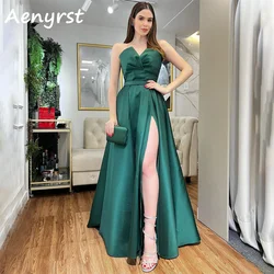 Aenryst Elegant customized A Line Satin Prom Dresses With Belt Side High Split Evening Dress Floor Length Formal Occasion Gowns