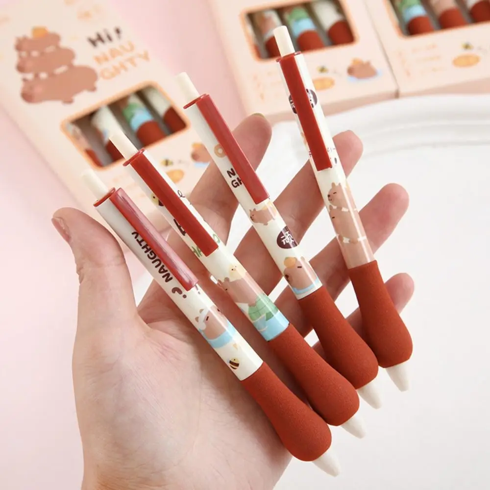 

4pcs/box Pretty Aesthetic Kawaii Capybara Gel Pen Black Ink Cartoon Signature Pen 0.5mm Nib Cute Writing Pen Students