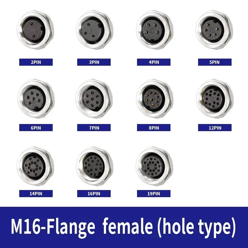 5/10/20PCS J09 Reverse installation aviation flange female socket IP67 waterproof M16-2 3 4 5 6 7 8 12 19 24pins metal connector