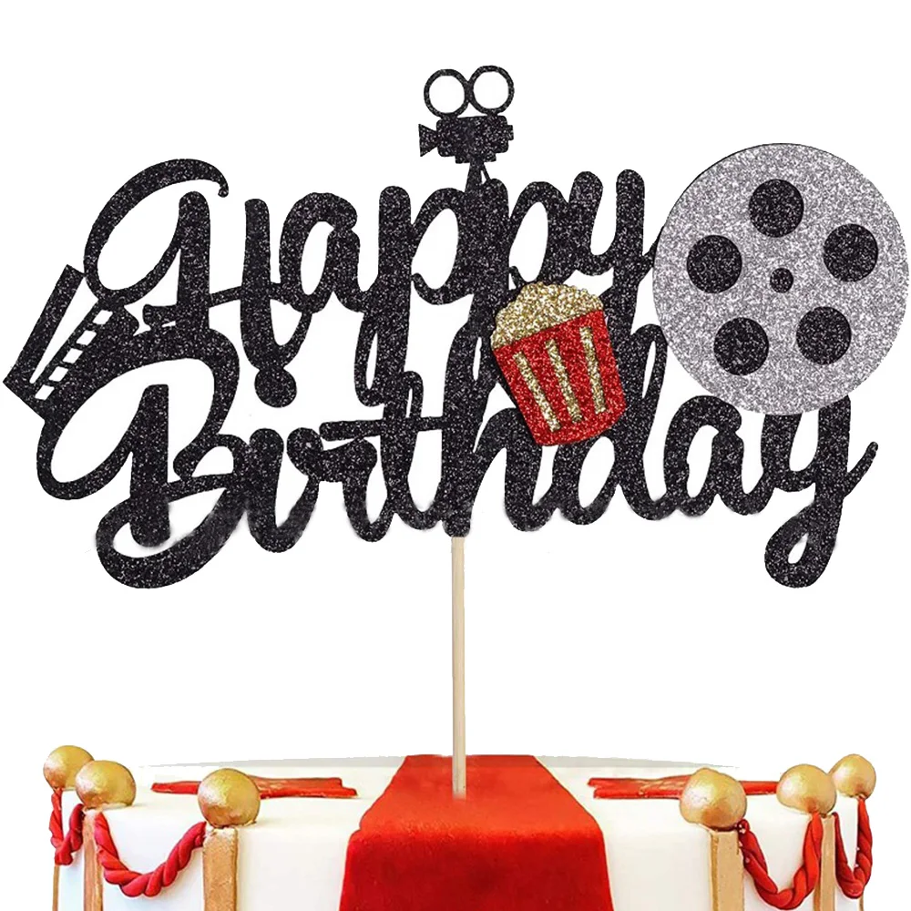 Party Cupcake Topper Film Nacht Paries Geburtstag Film Thema Party Popcorn Kino Ticket Lampe Licht Kamera Kuchen Dekoration – Detail 15