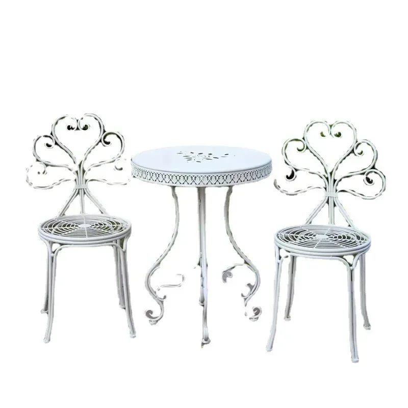 American pastoral style, wrought iron new beautiful tables and chairs, outdoor balcony garden old flower pot rack