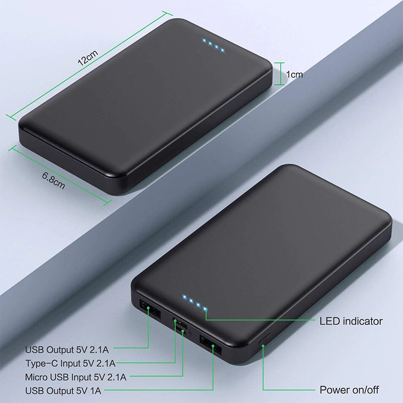 2Pcs Portable Charger Power Bank 20000mAh Ultra Slim Portable Phone Charger with USB C Input & 2 Output Backup Charging