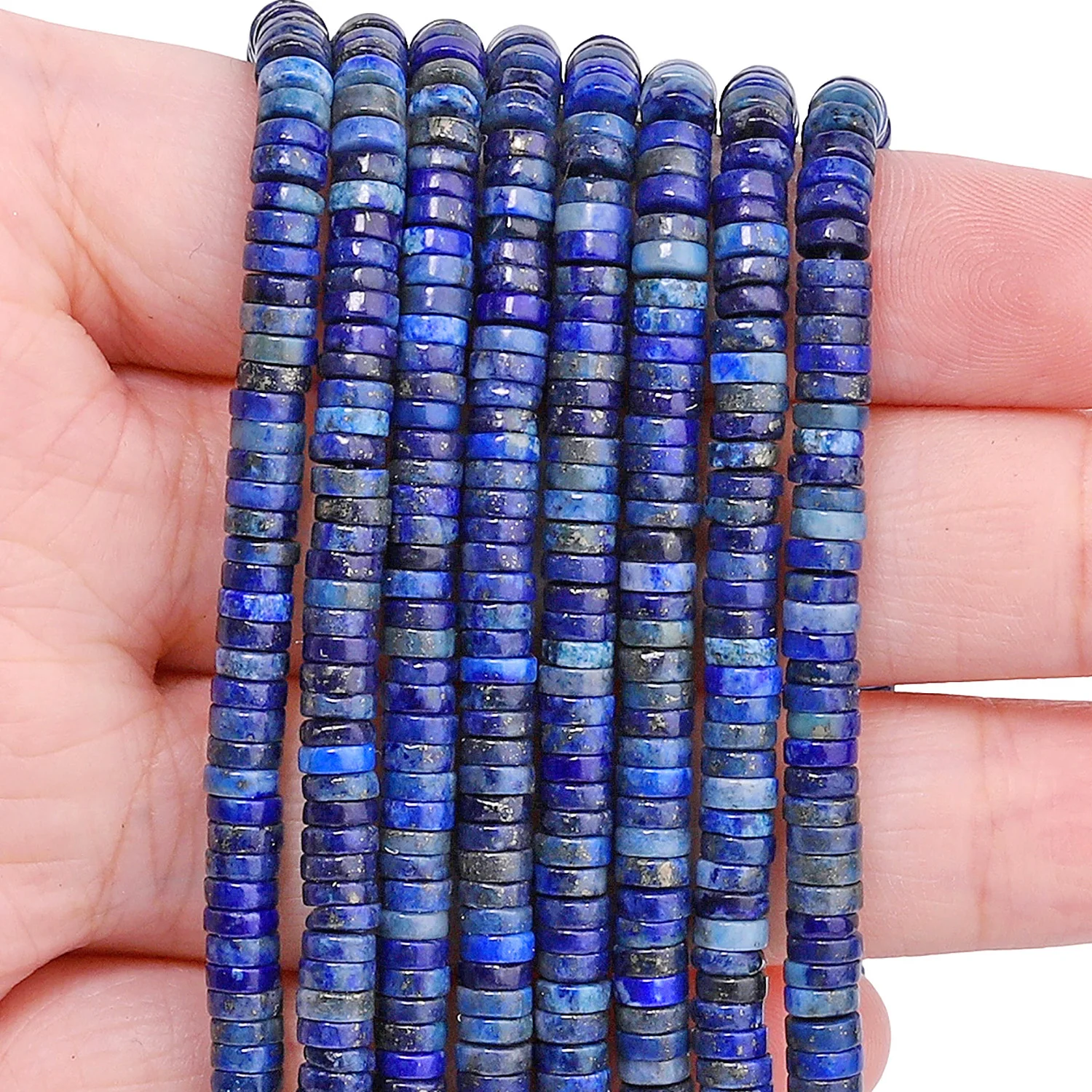 Natural Lapis Lazuli Stone Beads 4x1mm Flat Round Rondelle Beads Loose Spacer Beads for Jewelry Making Beading Accessories