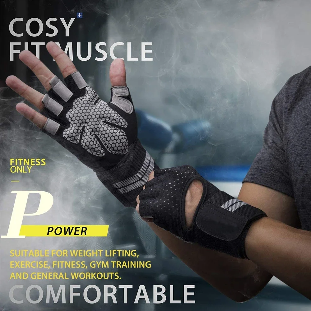 Gants de fitness demi-doigt avec support de poignet rond pour hommes et femmes, équipement de levage de poids, entraînement de puissance Crossfit, 1 paire