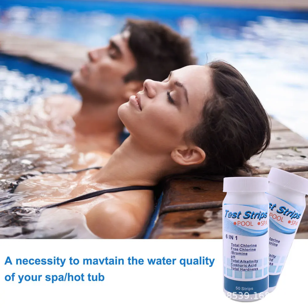 50 Stück/Flasche 6 in 1 Mehrzweck-Chlor-PH-Teststreifen SPA Schwimmbad Wasser Tester Papier – Detail 7