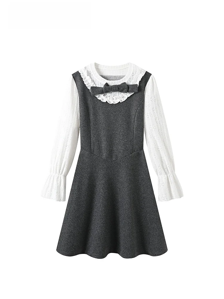 

CaraCLUB Large Size Long Sleeve Dress Women's Early Spring New Loose Age-Defying Fashionable Skirt Sweet Style Citywalk Polye...