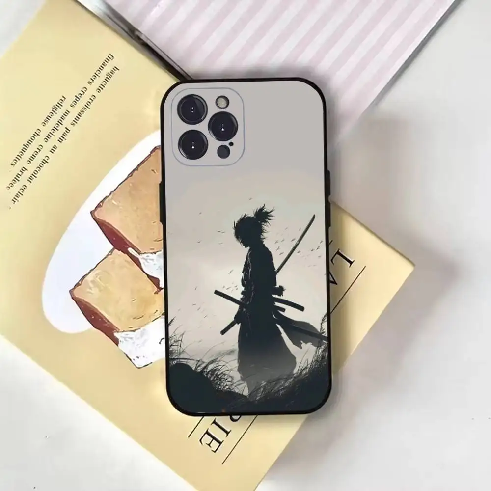 Japanse Bushido Samurai telefoonhoesje voor iPhone17,16,15,14,13,12,11 Plus, Pro Max, zachte zwarte hoes