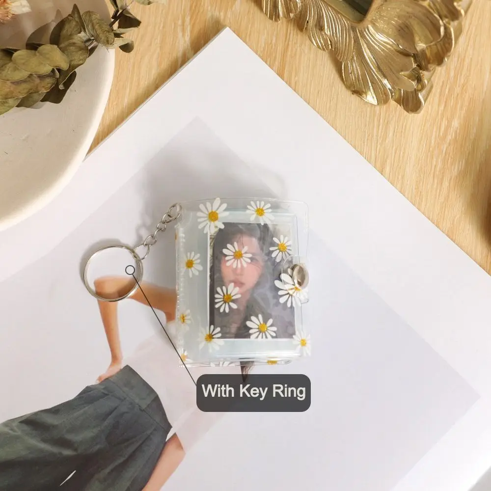 Portable Little Daisy Mini Photo Album PVC with Keychain Keychain Mini Album Name Card Book