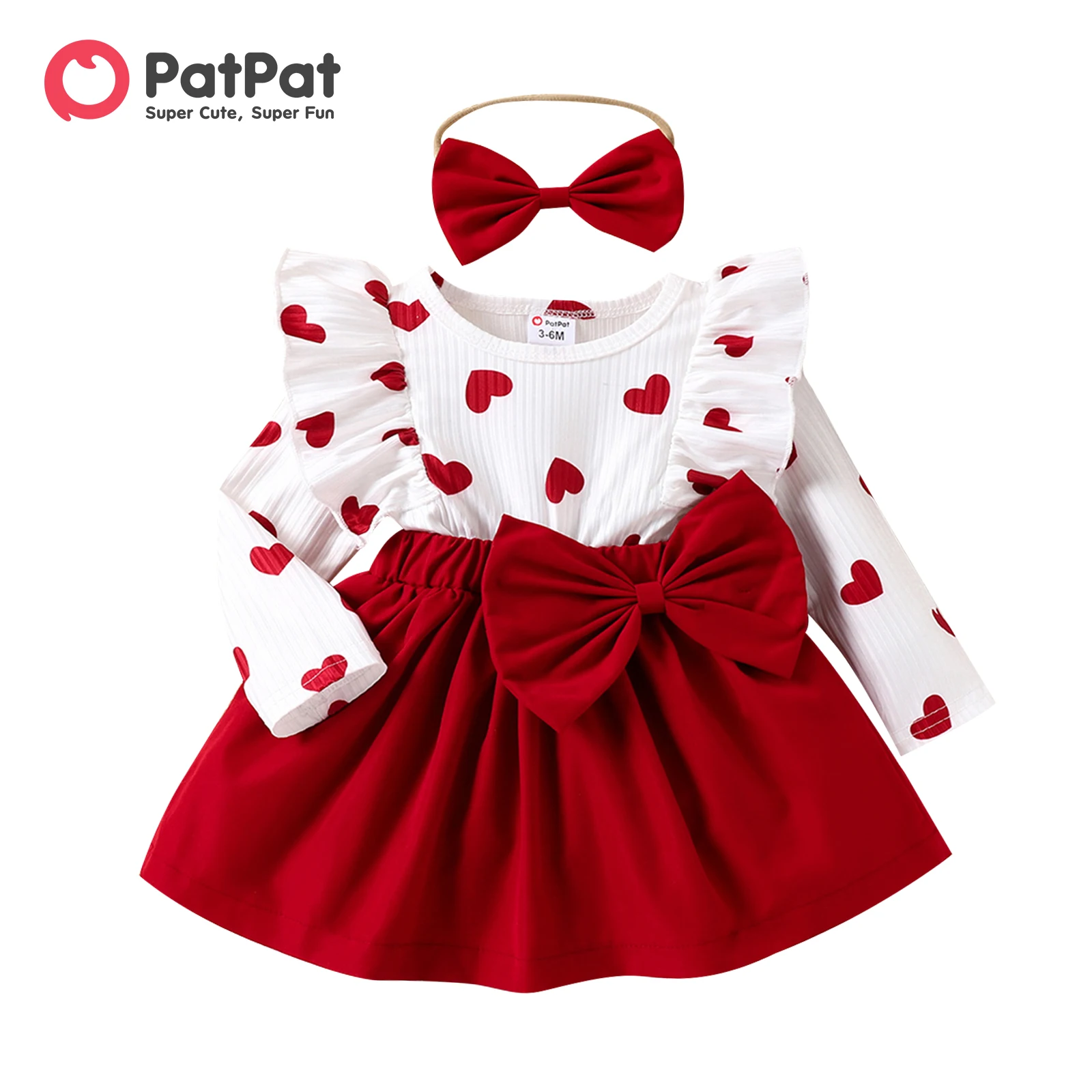 PatPat 2pcs Baby Girl Heart-shaped Dress Set