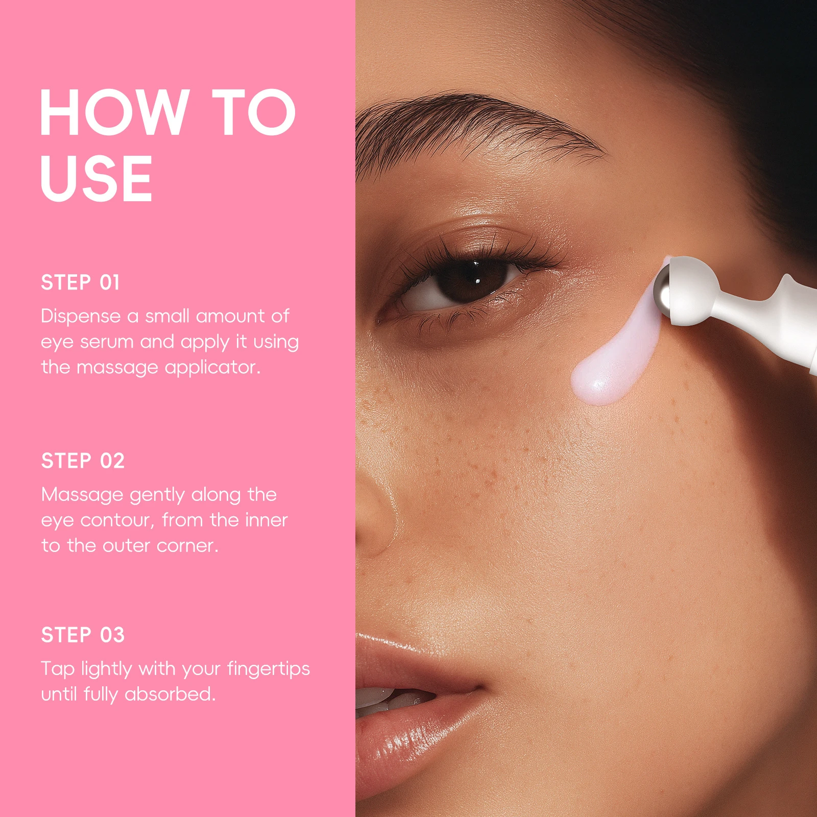 LAIKOU Sakura Roll On Eye Cream, Crema Hidratante para el Contorno de Ojos con Bola de Masaje, Anti-Hinchazón y Ojeras 15g